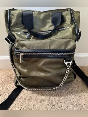 Olive Green Men's Nylon Convertible Backpack - Versatile Carry Zara